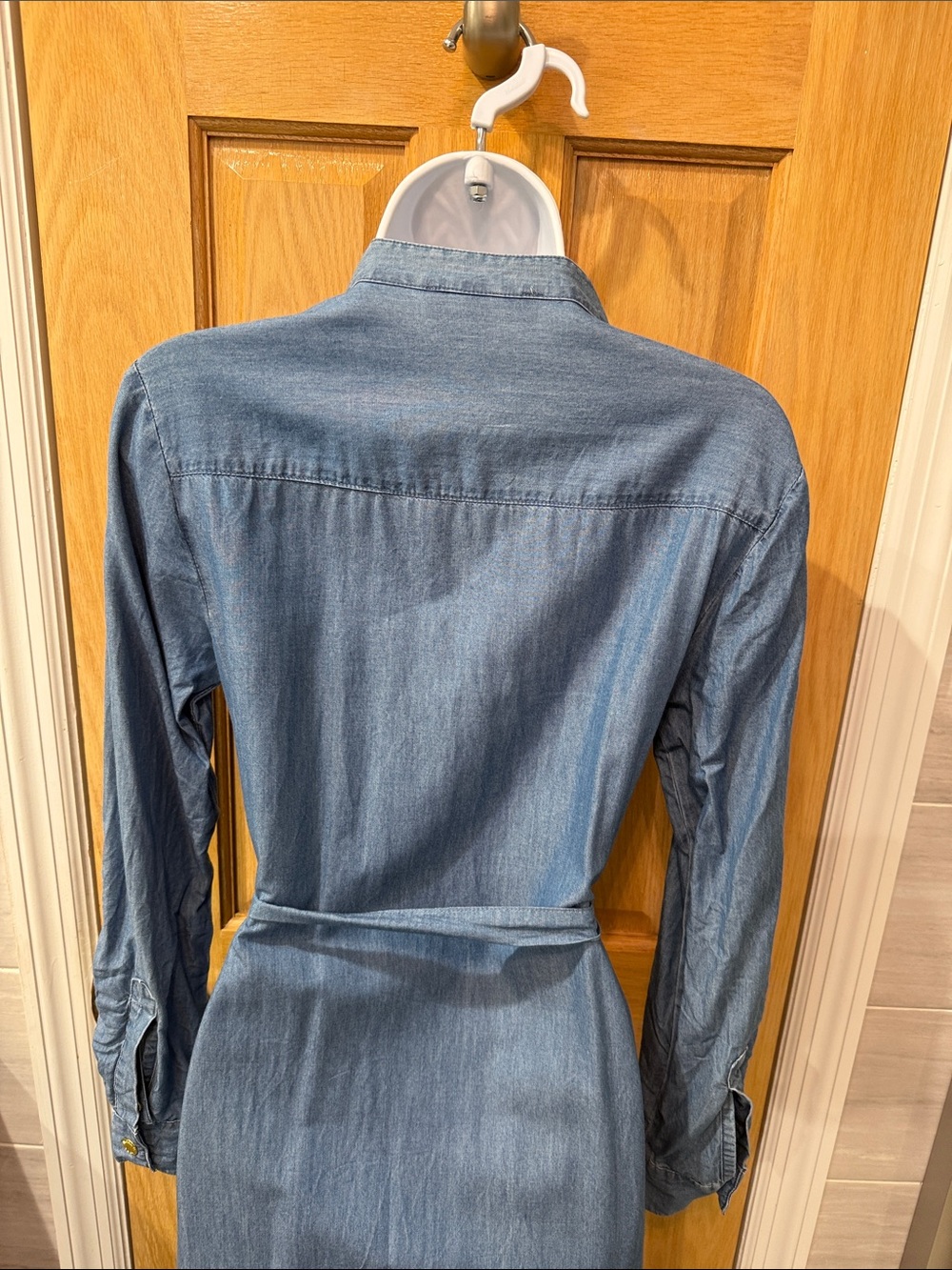 Michael Kors Light Blue Denim Maxi Shirt Dress with Gold Buttons - Picture 6 of 6